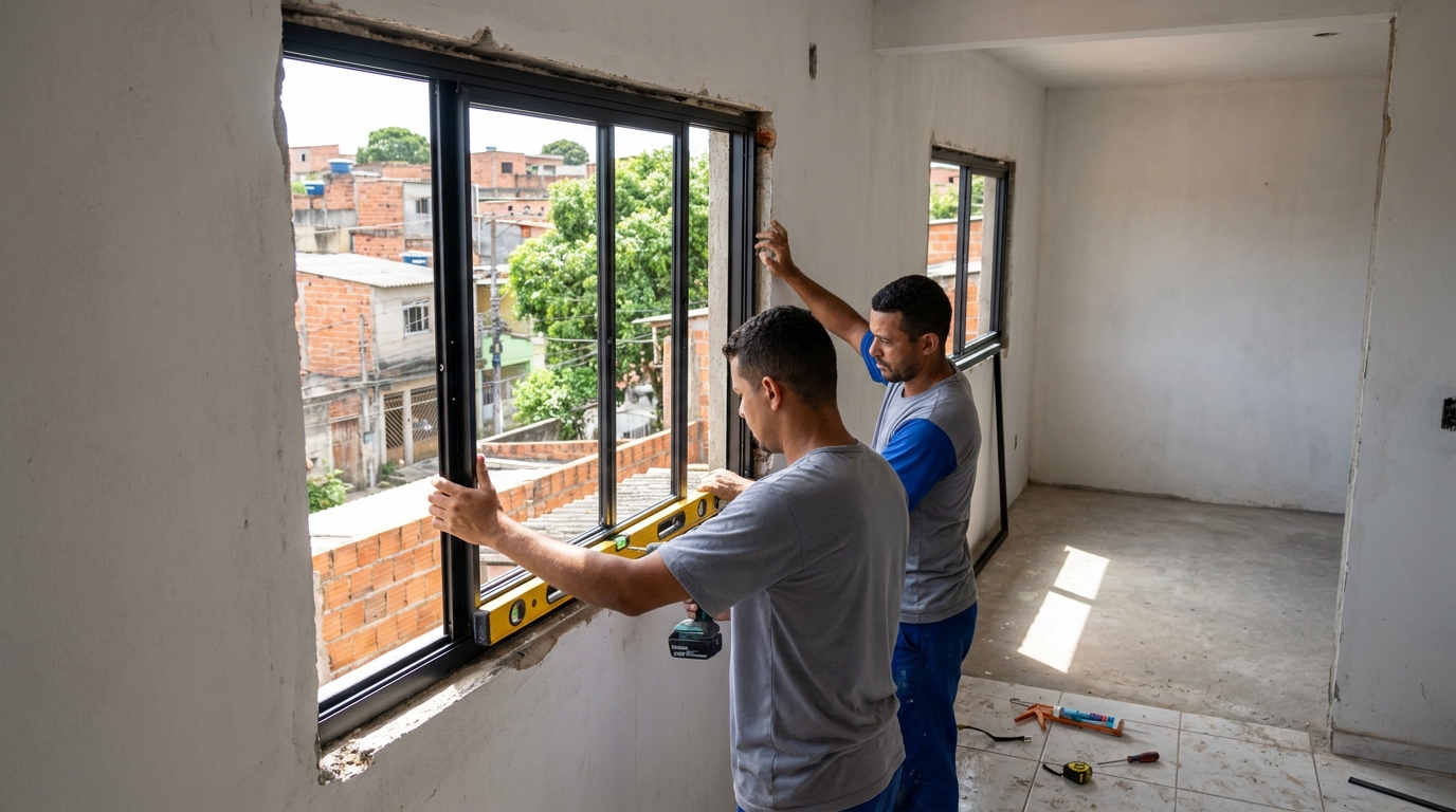 Esquadria de alumínio em obra em Indaiatuba-SP